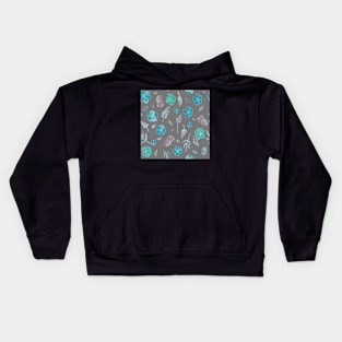 Turquoise and gray country floral in watercolour Kids Hoodie